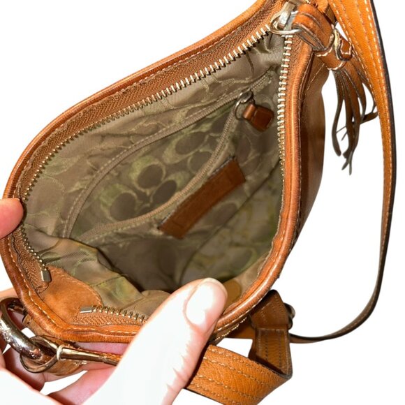 vintage coach british tan leather cross body bag purse 8.5x8 - Picture 3 of 7